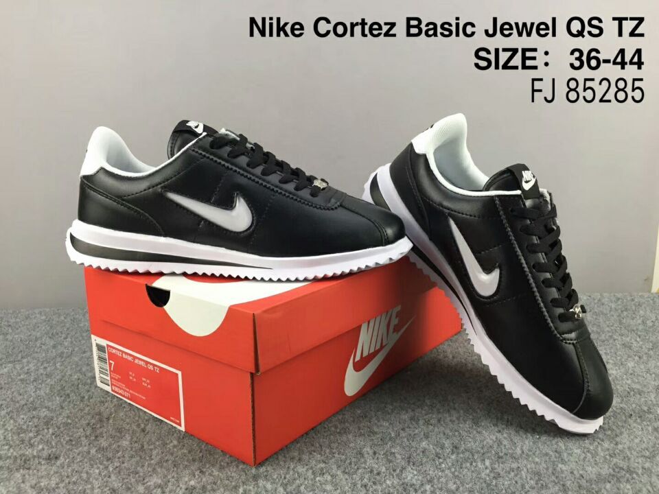 Women NiKe Cortez Basic Jewel QS TZ Black White Shoes - Click Image to Close